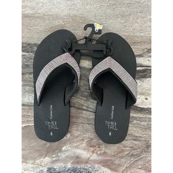 Time and Tru Black Cushion Sole Jeweled Sandals Size 6 Women's *NEW* - Picture 1 of 3